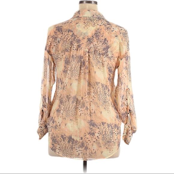 Free People Easy Rider Sheer Chiffon Button Down Blouse Small Tan Pink - Picture 2 of 4